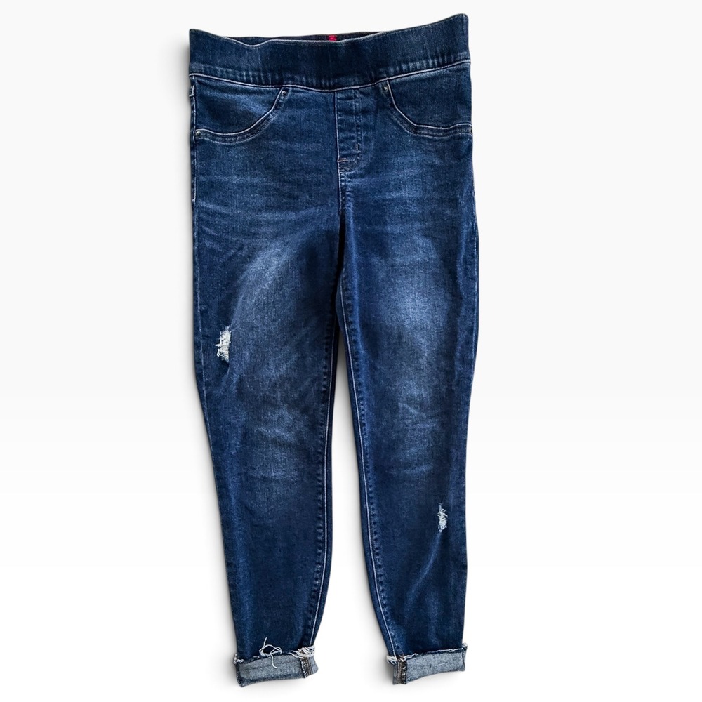 Spanx Jean-ish Ankle Leggings Distressed Dark Wash Denim Pull On Petite Small